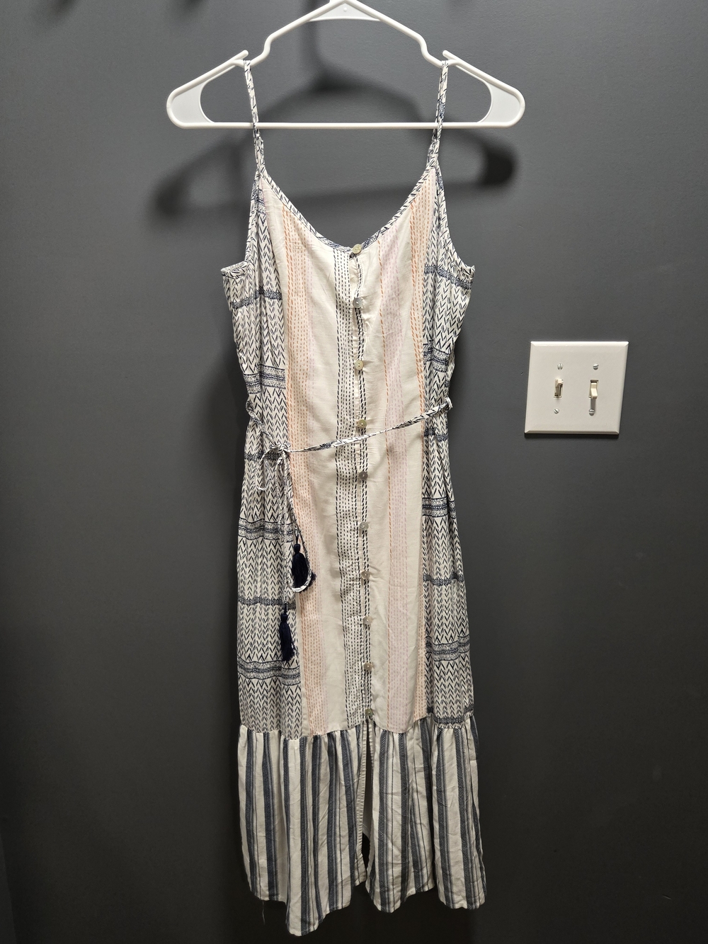 Crystal Doll Navy & Pink Striped Midi Dress